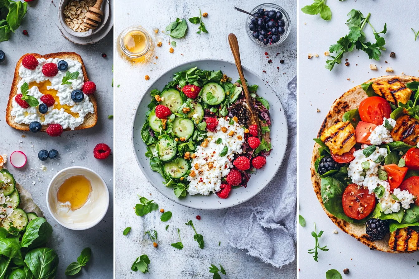 Gezonde recepten met Hüttenkäse zoals toast, bowl en wraps
