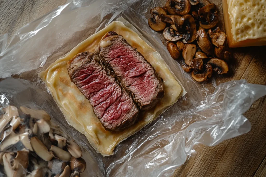  Schichtenaufbau eines Rindfleisch-Wellington mit Duxelles und Crêpe