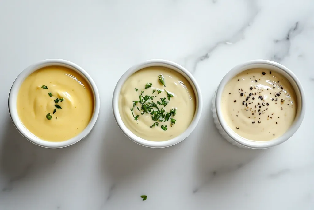 Béarnaise and mousseline sauces side by side