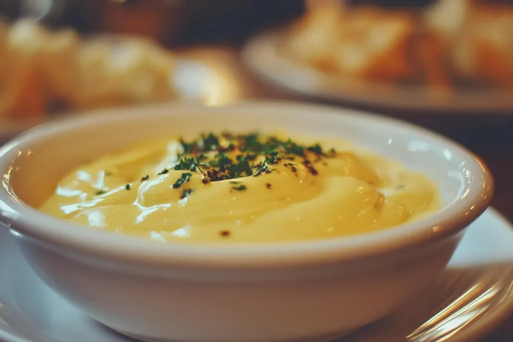 A rich bowl of homemade hollandaise sauce