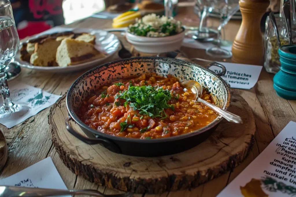 Frisch zubereitetes Menemen in einer traditionellen Pfanne