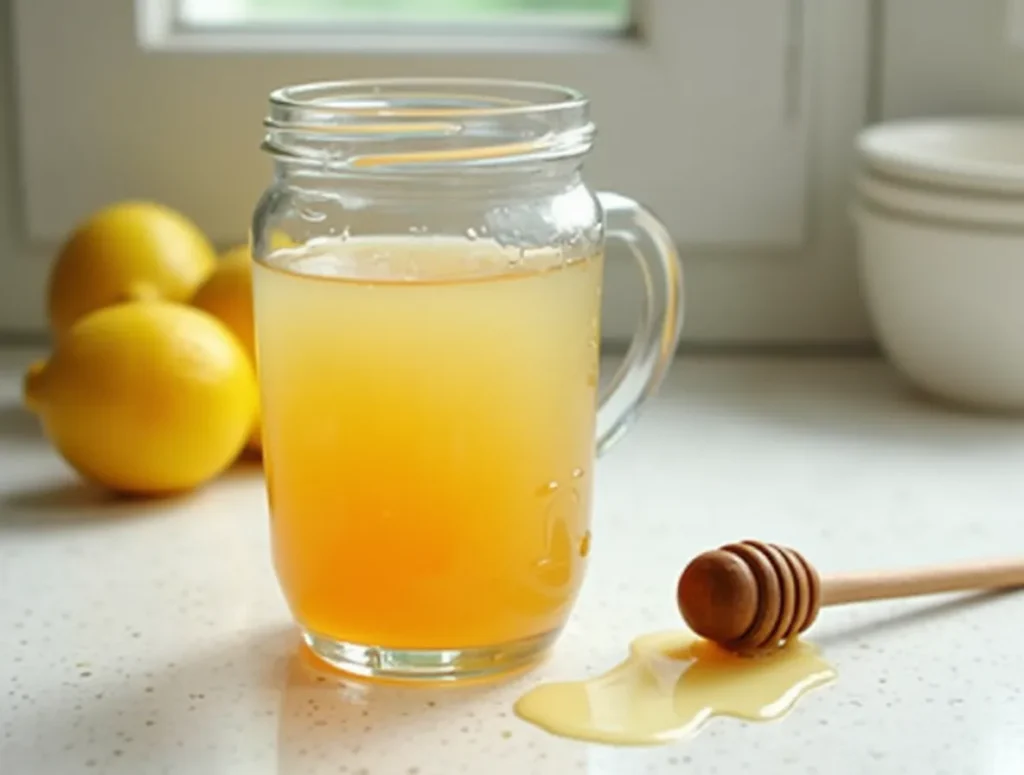 Apfelessig mit Honig und Zitrone in einem Glas