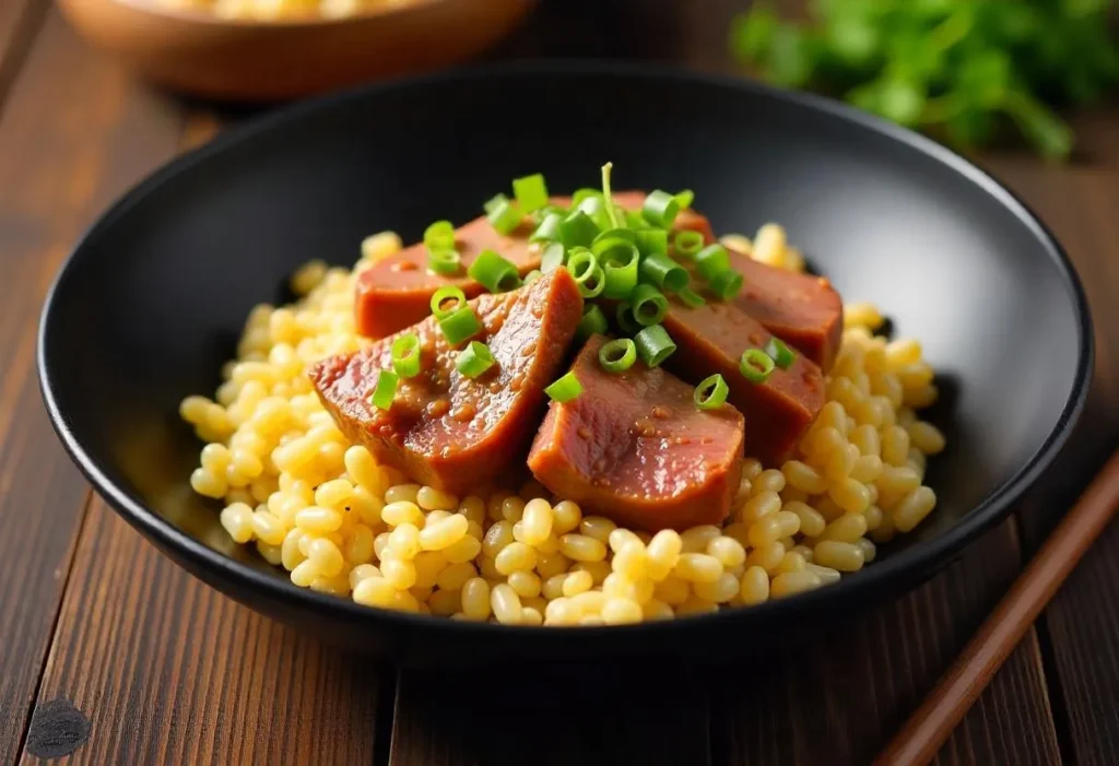 Mongolisches Rindfleisch mit Frühlingszwiebeln im Wok