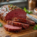Traditionelles Corned Beef auf Schneidebrett