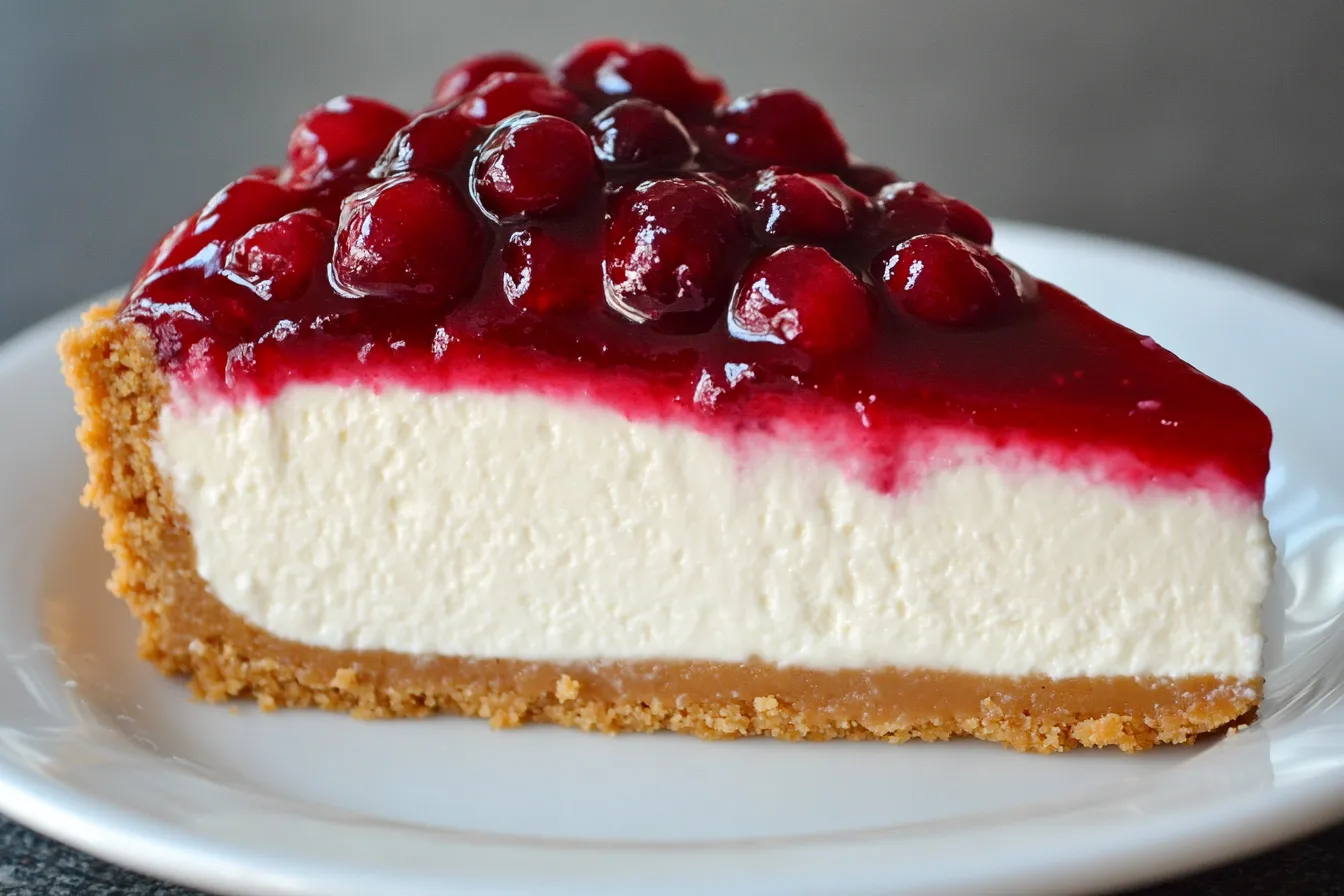 Ein perfektes Stück ungebackener Käsekuchen auf einem Teller