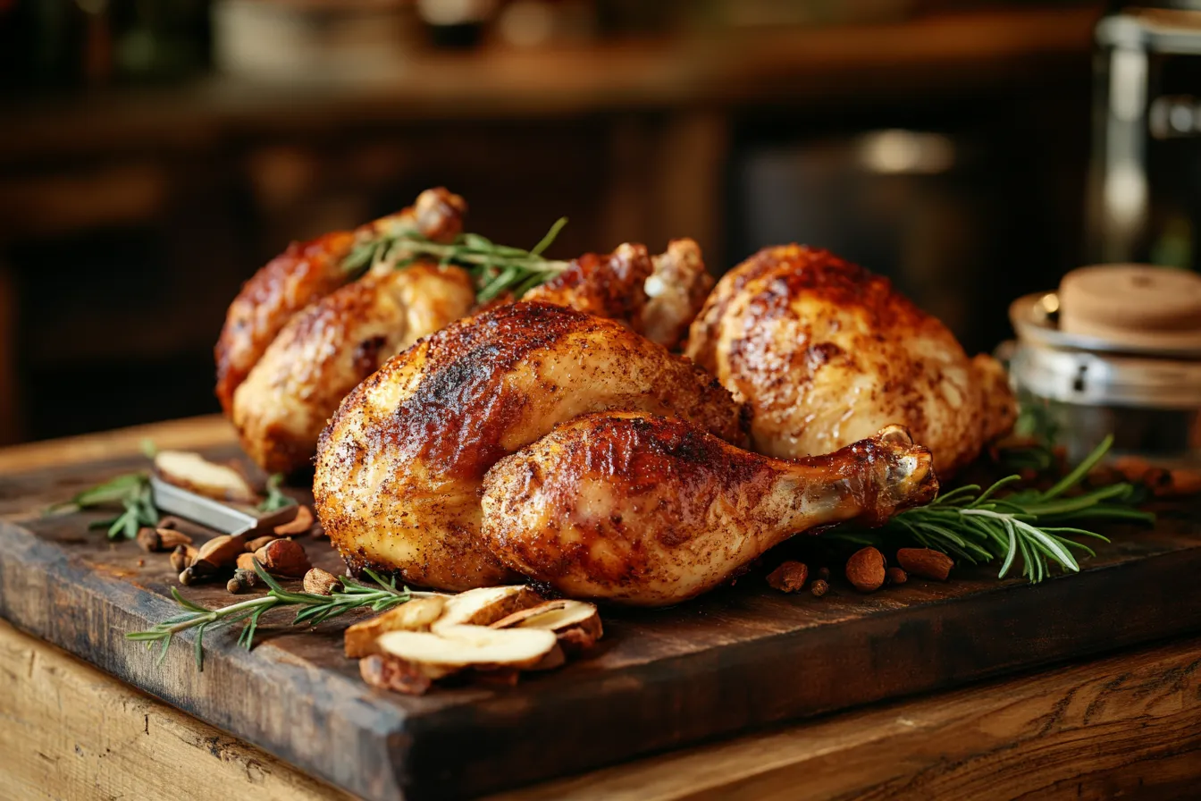 Hausgemachtes Chitir Chicken auf Holzplatte