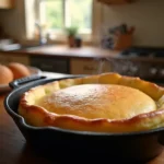 Frisch gebackener Deutscher Pfannkuchen, der im Ofen aufgeht.