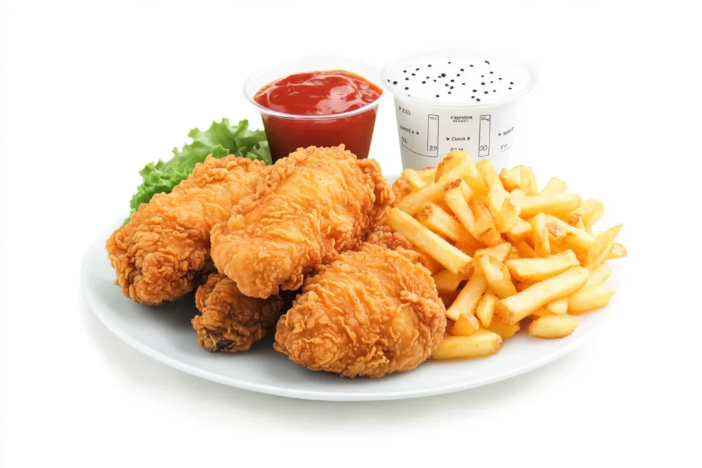 UFC combo meal with wings, fries, biscuit, and soda