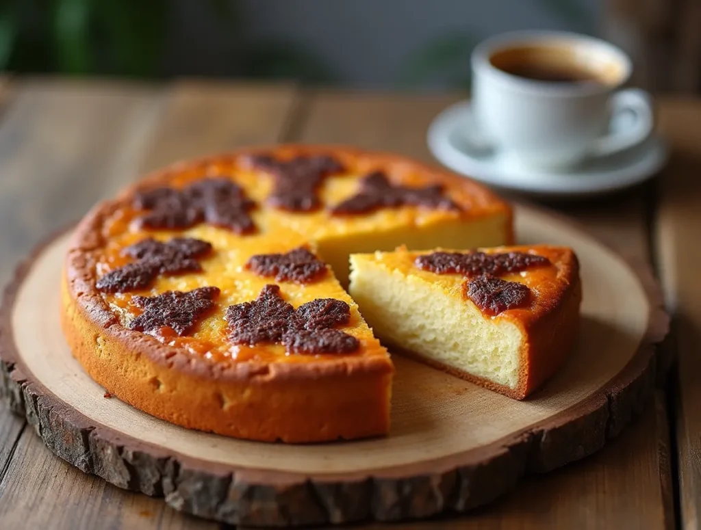 Marmorkuchen auf Holzbrett mit Puderzucker bestäubt