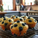 Frisch gebackene Blaubeer-Eiscreme-Muffins auf einem Kühlgitter