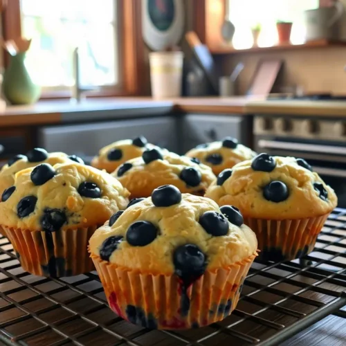 Frisch gebackene Blaubeer-Eiscreme-Muffins auf einem Kühlgitter