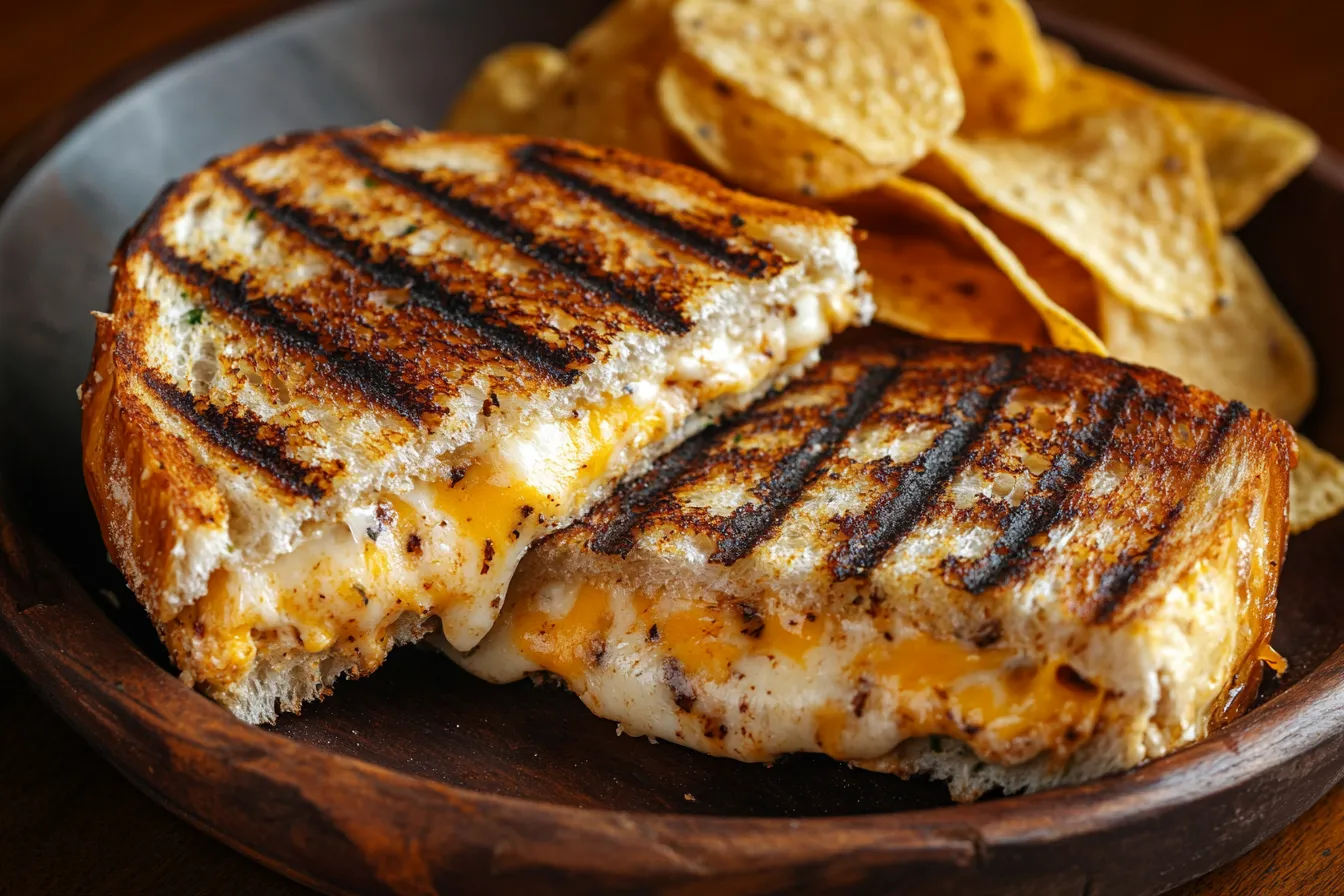 Delicious grilled cheese sandwich made with grid cheese