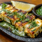 Ein Teller mit frisch gegrilltem Paneer Tikka Cheese