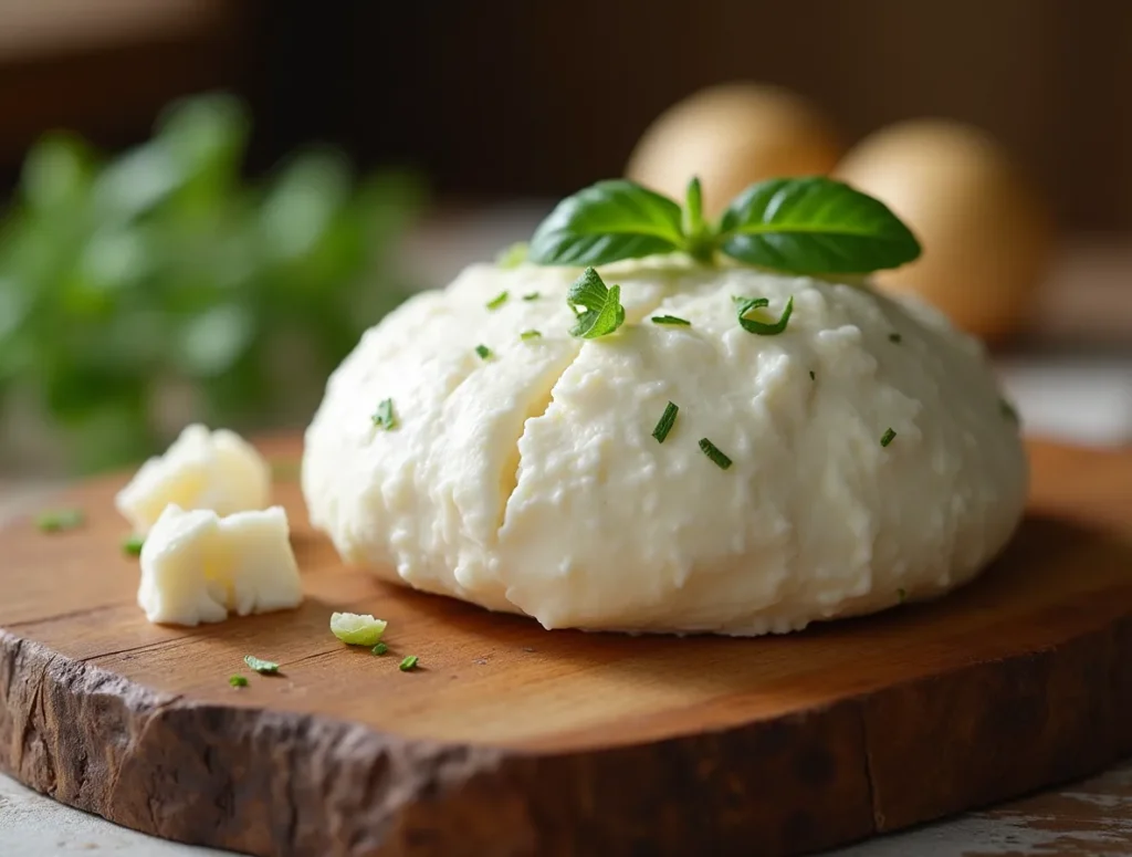 Frischer Mozzarella di Bufala auf einem Holzbrett