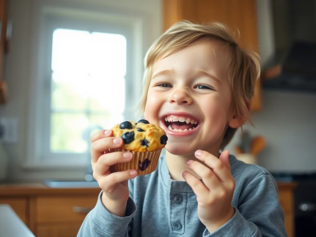 Ein glückliches Kind genießt einen Muffin