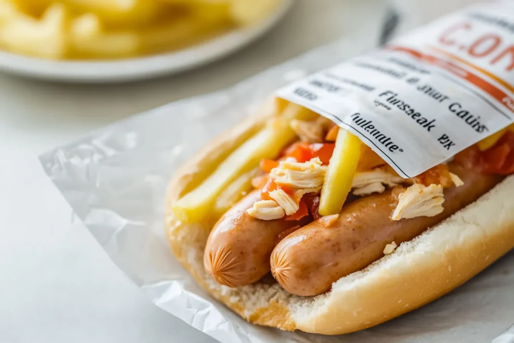 Nährwertetikett auf einer Verpackung von Chicken Frankfurter