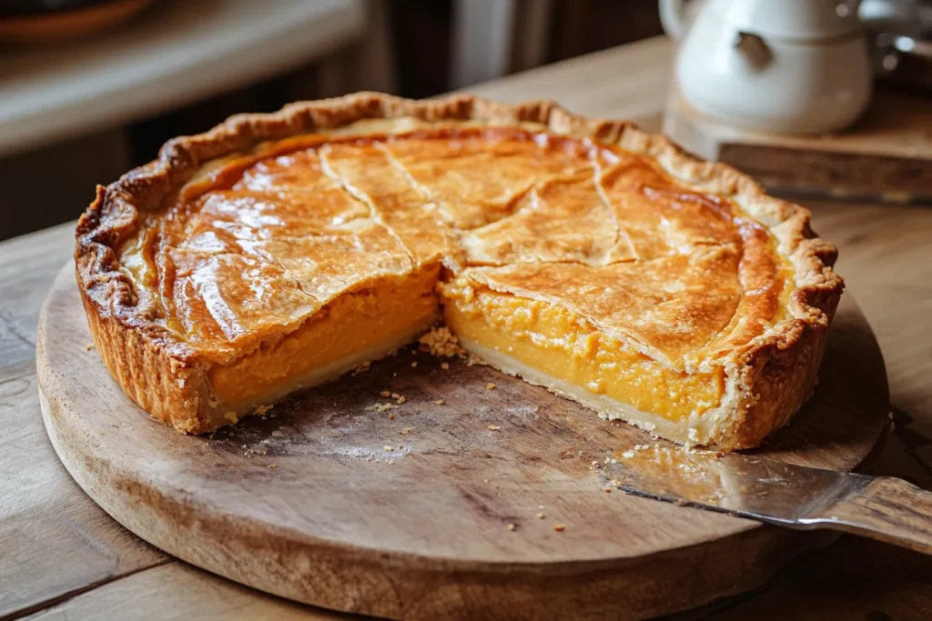 Homemade pumpkin pie with Long Island Cheese