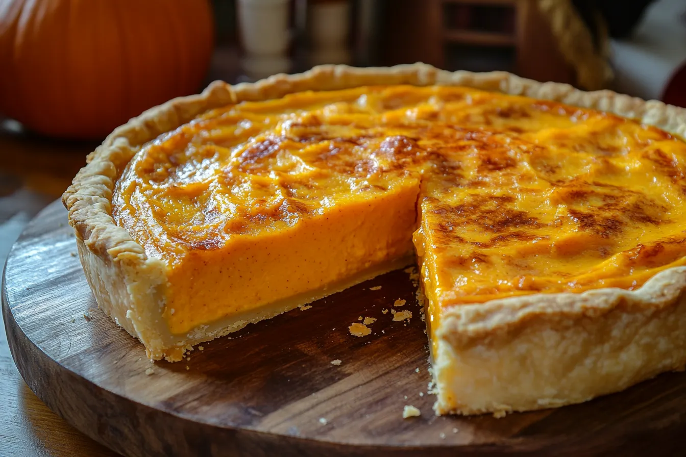 Homemade pumpkin pie with Long Island Cheese