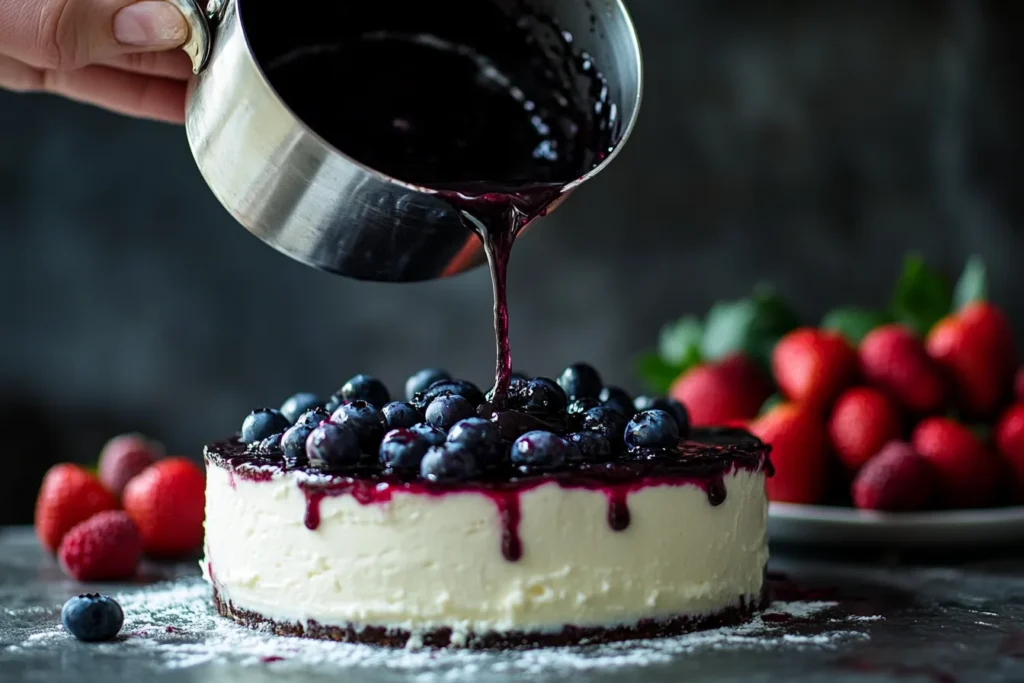 Blueberry sauce being poured