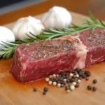 Flat iron steak raw with seasoning