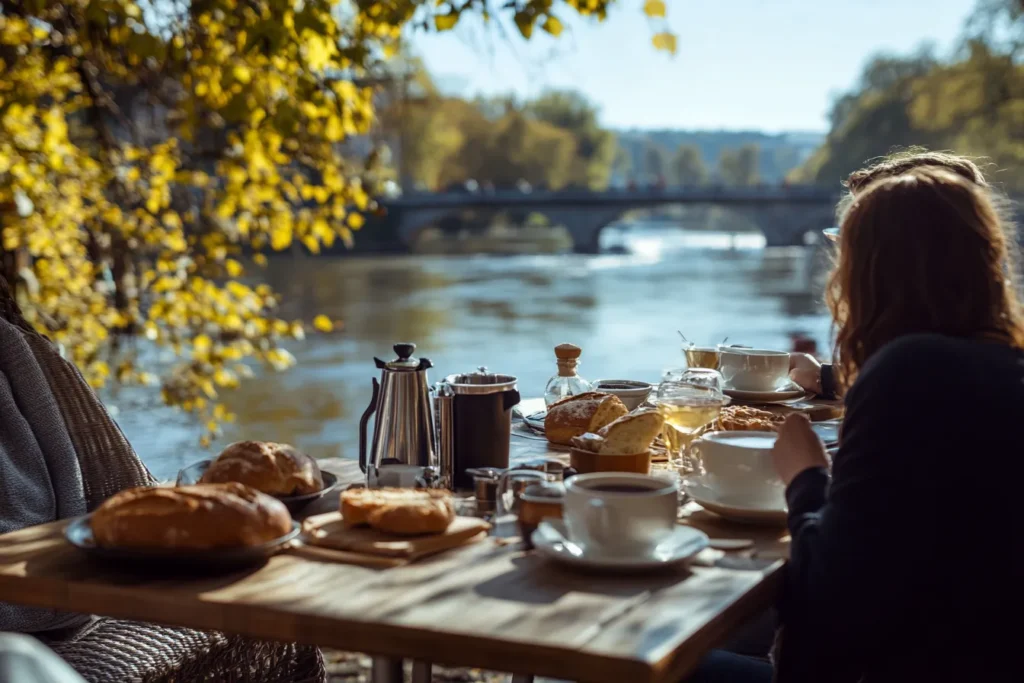 Outdoor breakfast with river view