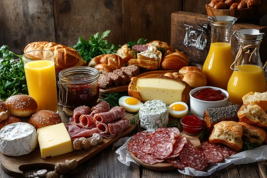 German breakfast table with various items