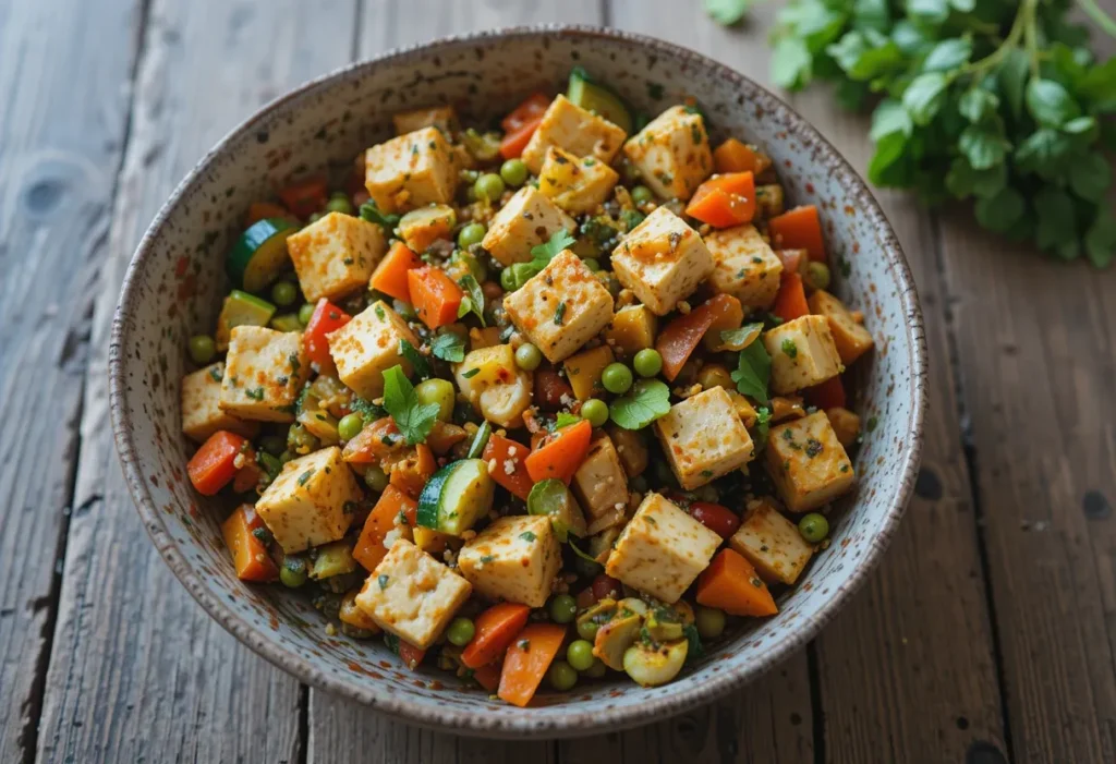 Vegetarisches Sabzi mit Tofu und buntem Gemüse