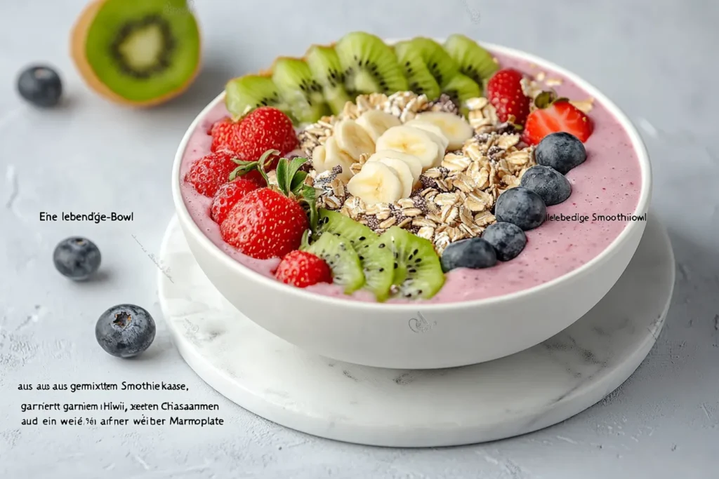 Hüttenkäse zu einem Smoothie-Bowl gemixt