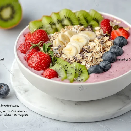 Hüttenkäse zu einem Smoothie-Bowl gemixt