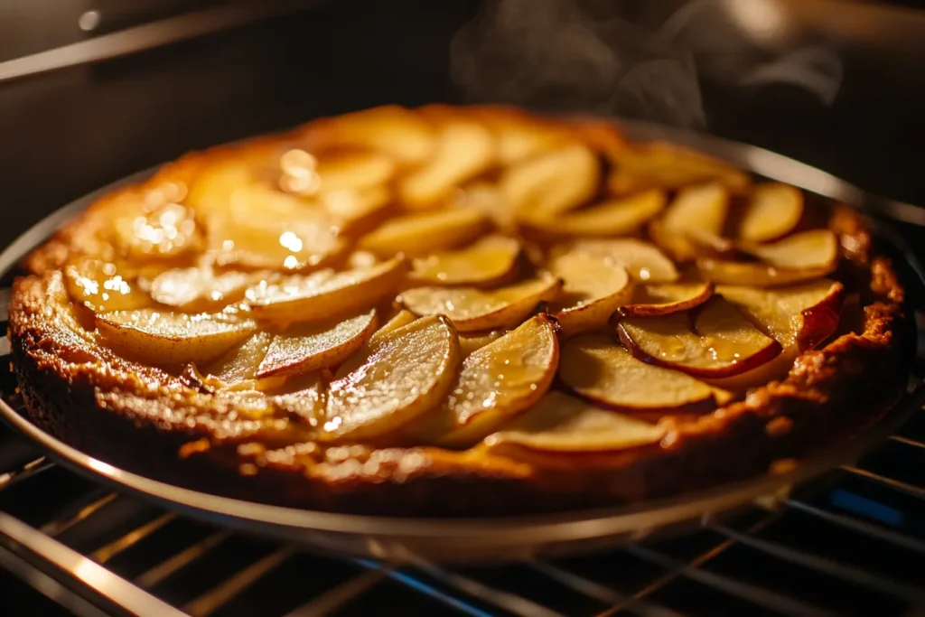 Veganer Apfelkuchen im Ofen auf mittlerer Schiene