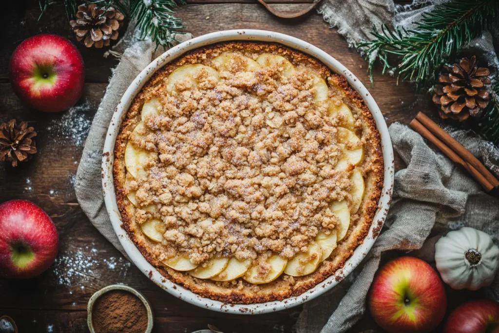 Veganer Apfelkuchen mit Zimtstreuseln von oben