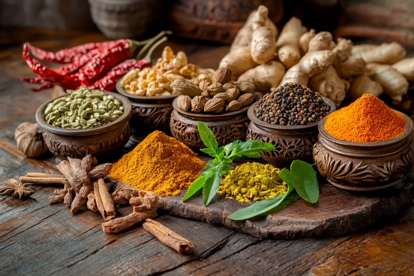 Traditionelle Ayurveda Gewürze und Zutaten