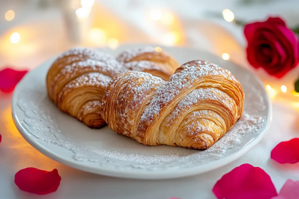 Croissants in Herzform mit Puderzucker