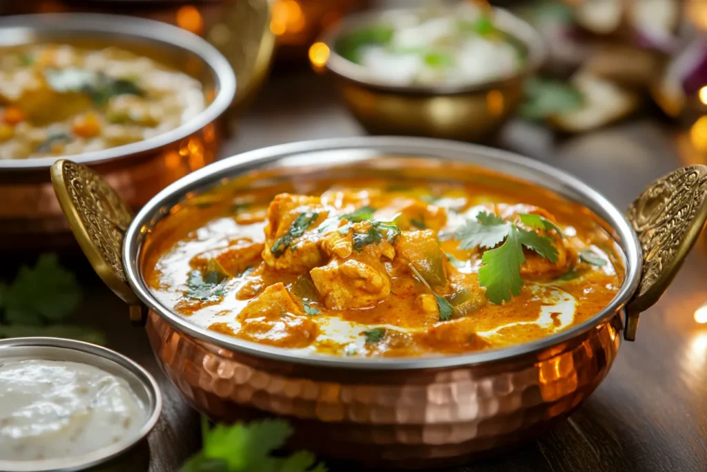 Servierschalen mit Curry, Dips und Gewürzen