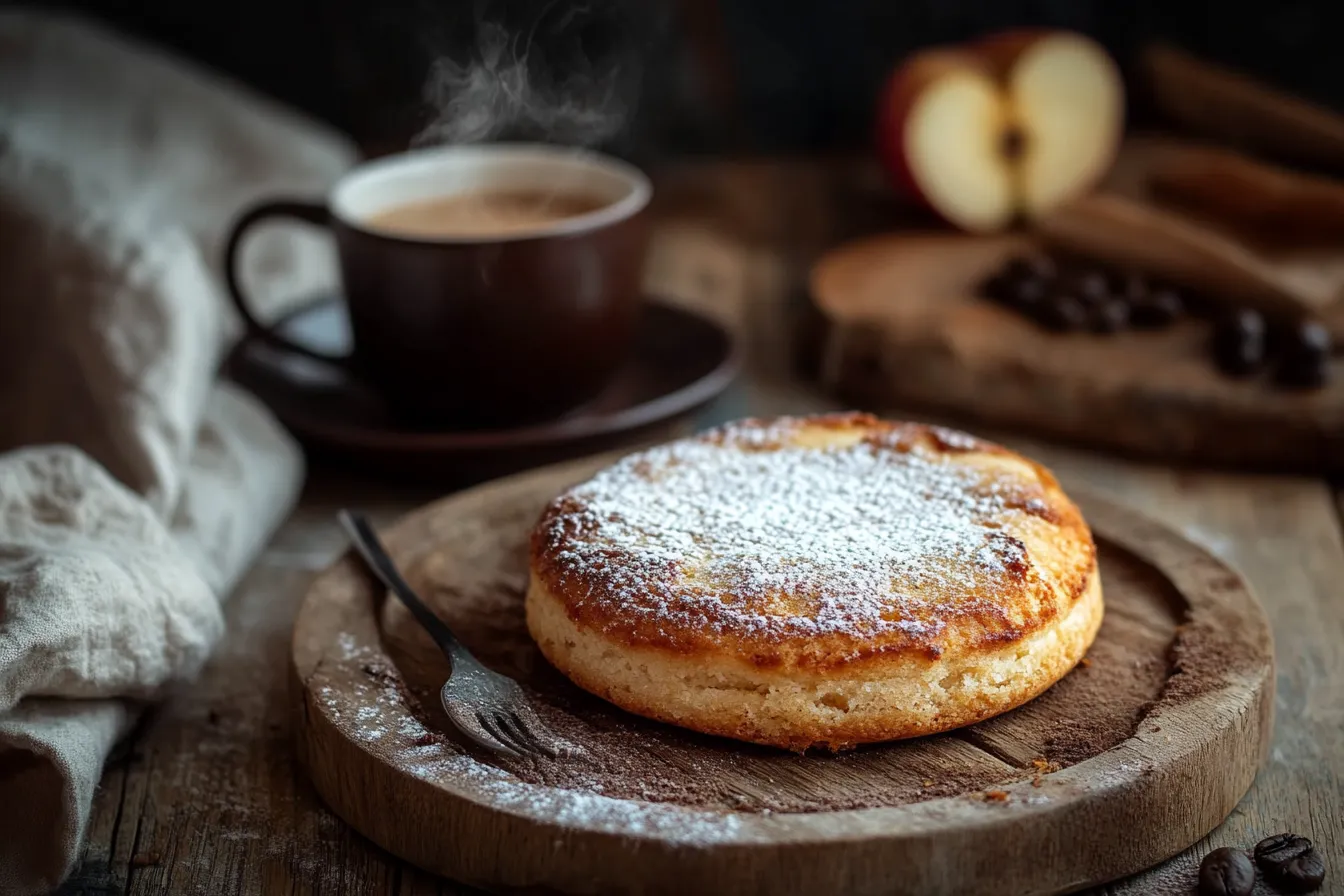 Frisch gebackener schneller Apfelkuchen auf rustikalem Holztisch