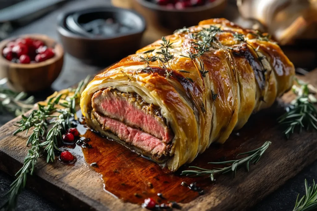Filet Wellington auf Servierplatte