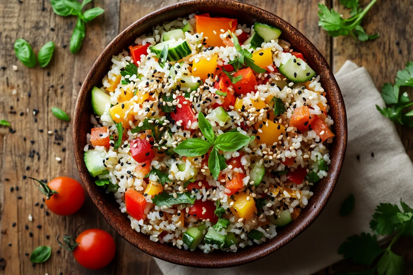 Crispy rice salad rezept Titelbild