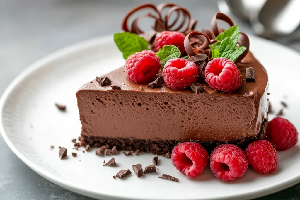 Mousse Torte mit frischen Beeren dekoriert