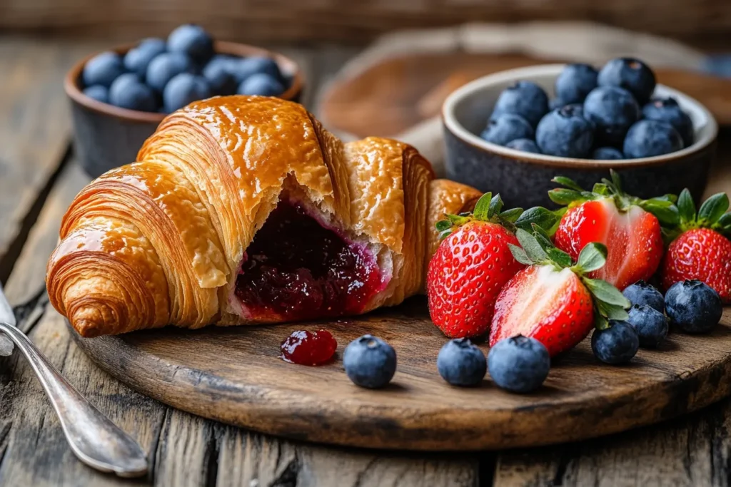 Croissant mit Erdbeermarmelade und frischen Früchten