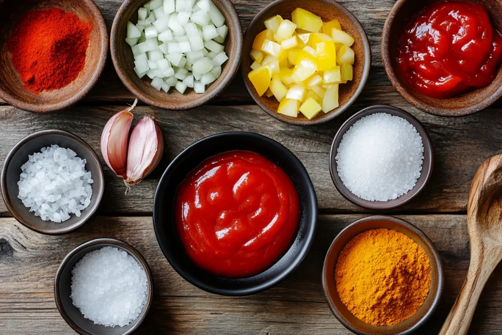 Zutaten für selbstgemachte Currywurst
