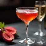 Pornstar Martini mit halber Passionsfrucht und Prosecco auf Bar-Tresen