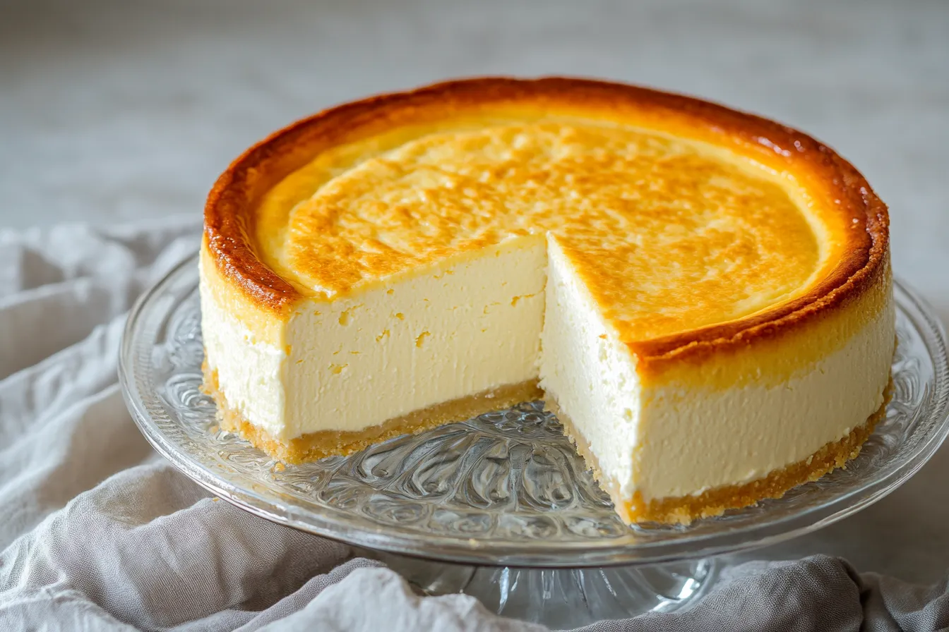 Bodenloser Käsekuchen mit goldener Kruste