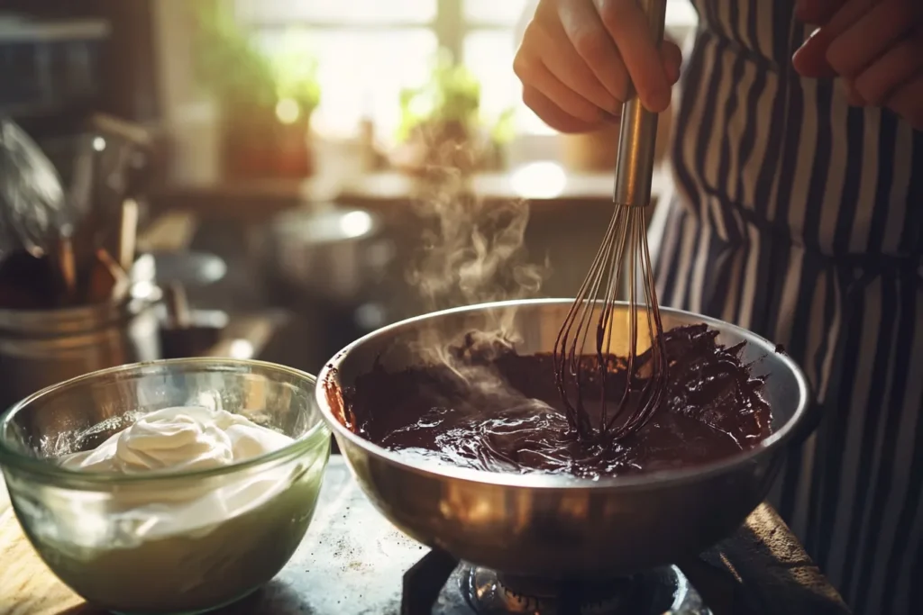 Zubereitung der Mousse-au-Chocolate-Torte in der Küche