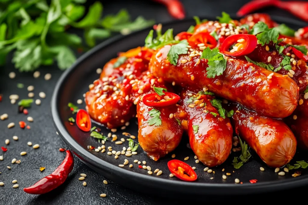 Scharfe Currywurst mit Chili und Kräutern