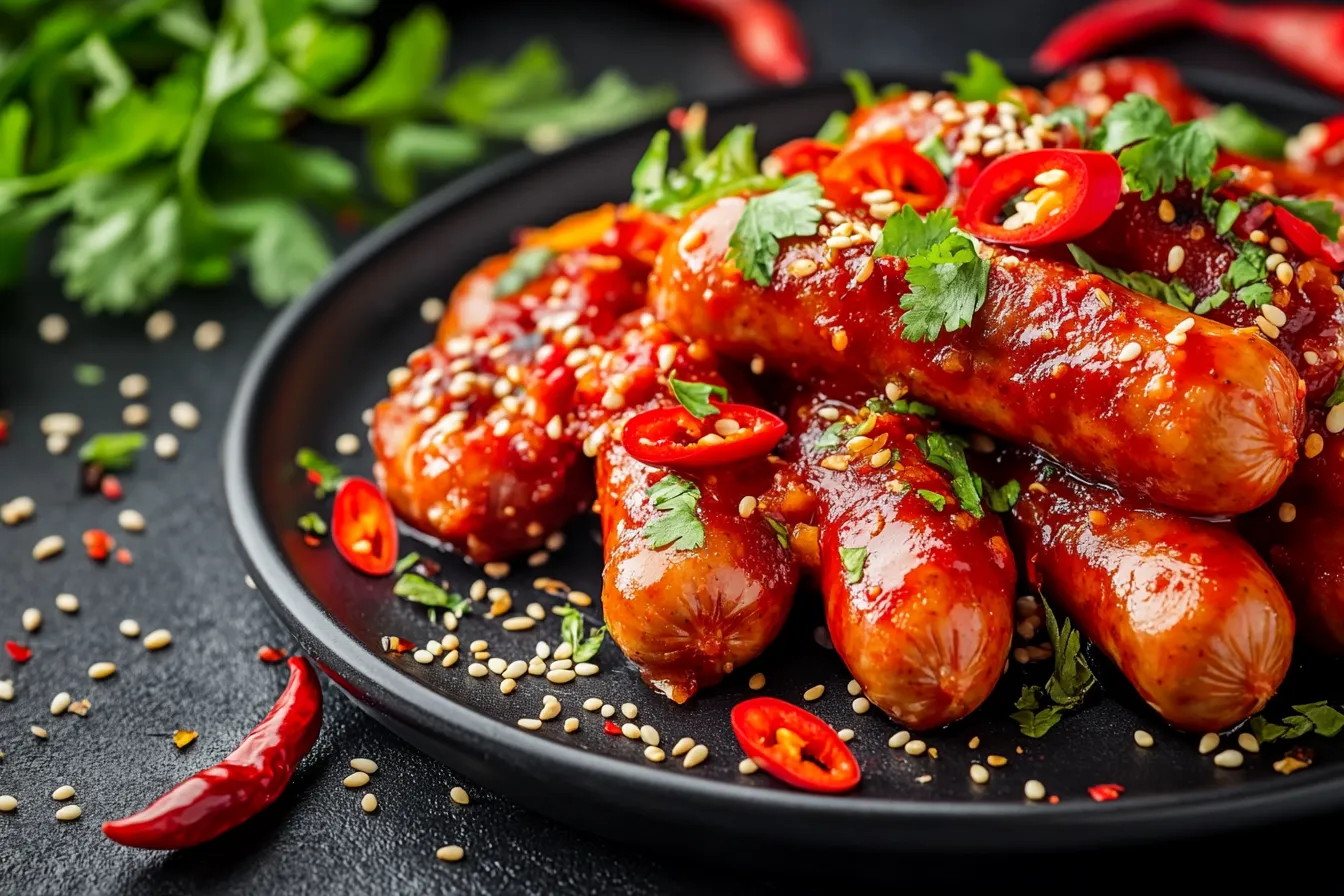 Scharfe Currywurst mit Chili und Kräutern