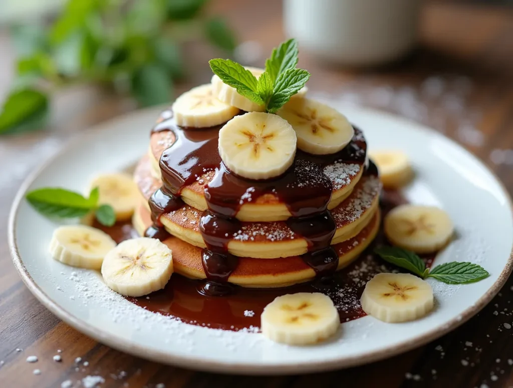 Pfannkuchen mit Bananen und Schokoladensauce