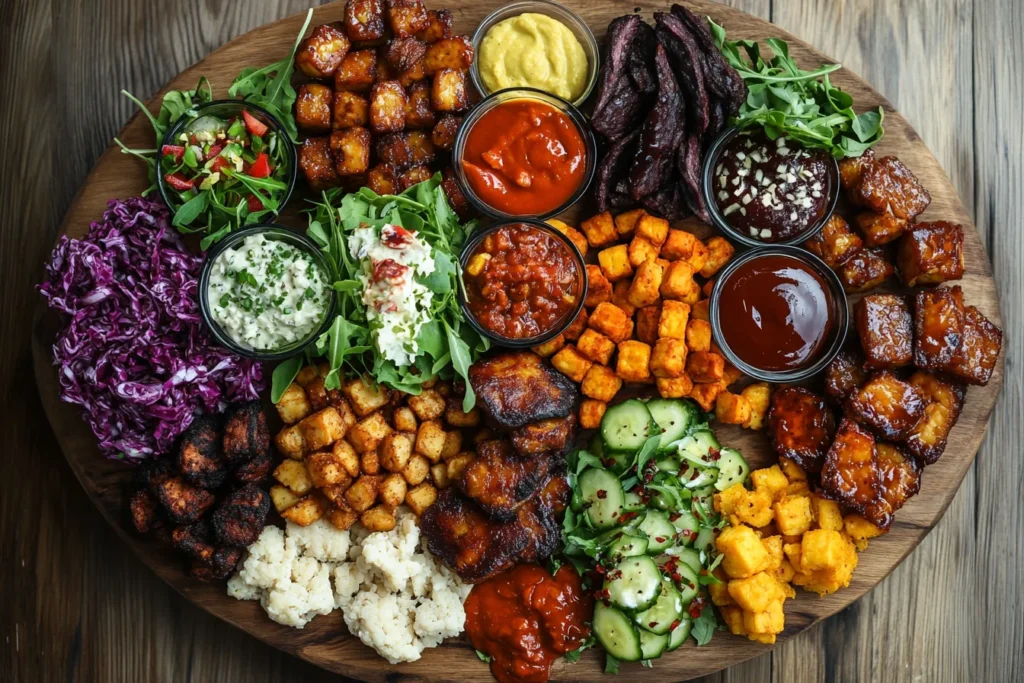 Verschiedene Tempeh Rezepte bunt angerichtet