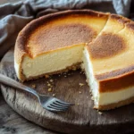 Klassischer Käsekuchen auf einem Teller mit cremiger Füllung