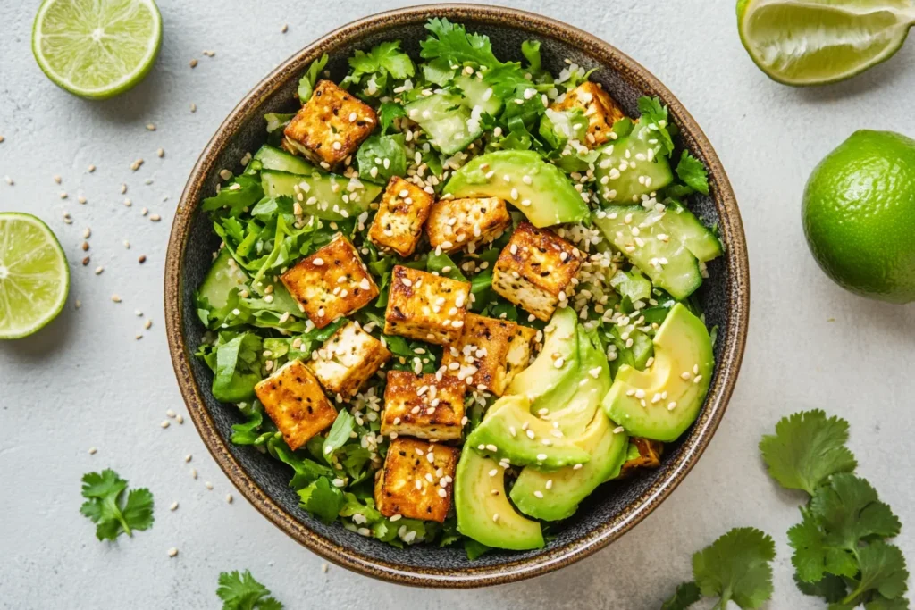 Vegane und asiatische Reissalat Varianten