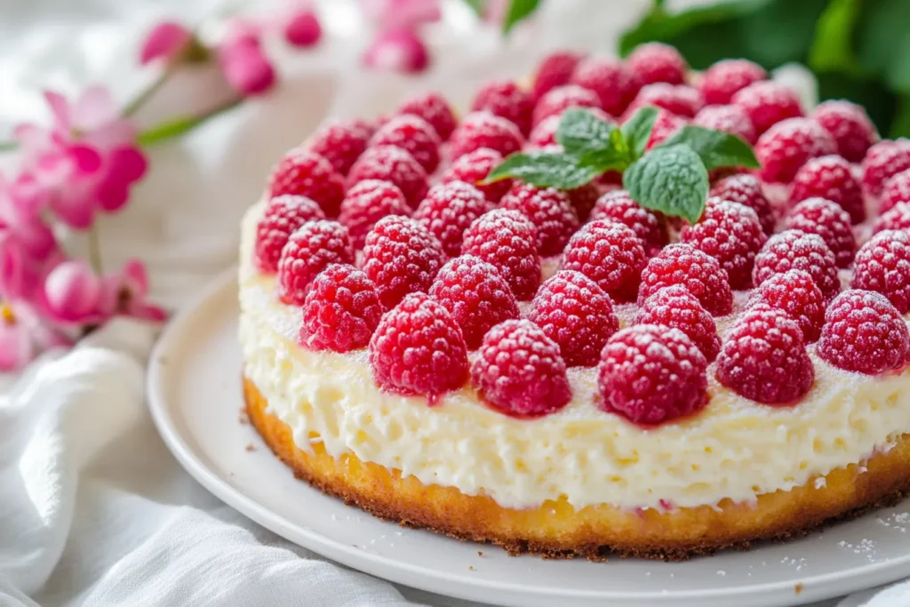 „Käsekuchen mit Himbeeren“